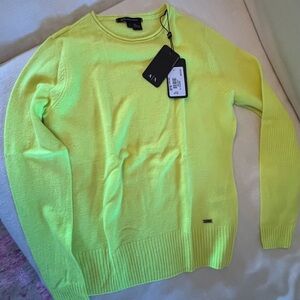 100% Cashmere Armani Exchange Neon Yellow Crewneck Sweater Small